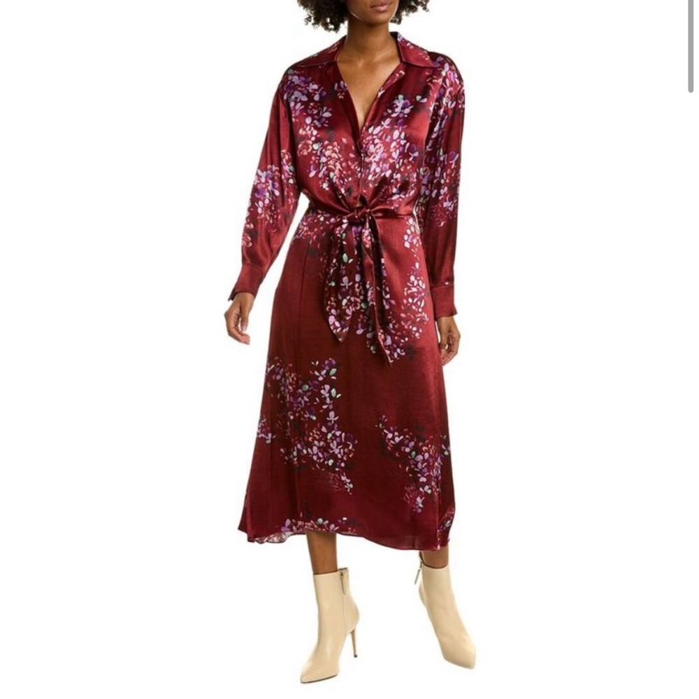 Vince Forsythia Draped Front Silk Midi Dress